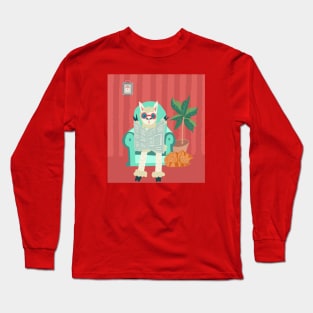 Alpaca and Cat Cosy Reading Staycation Long Sleeve T-Shirt